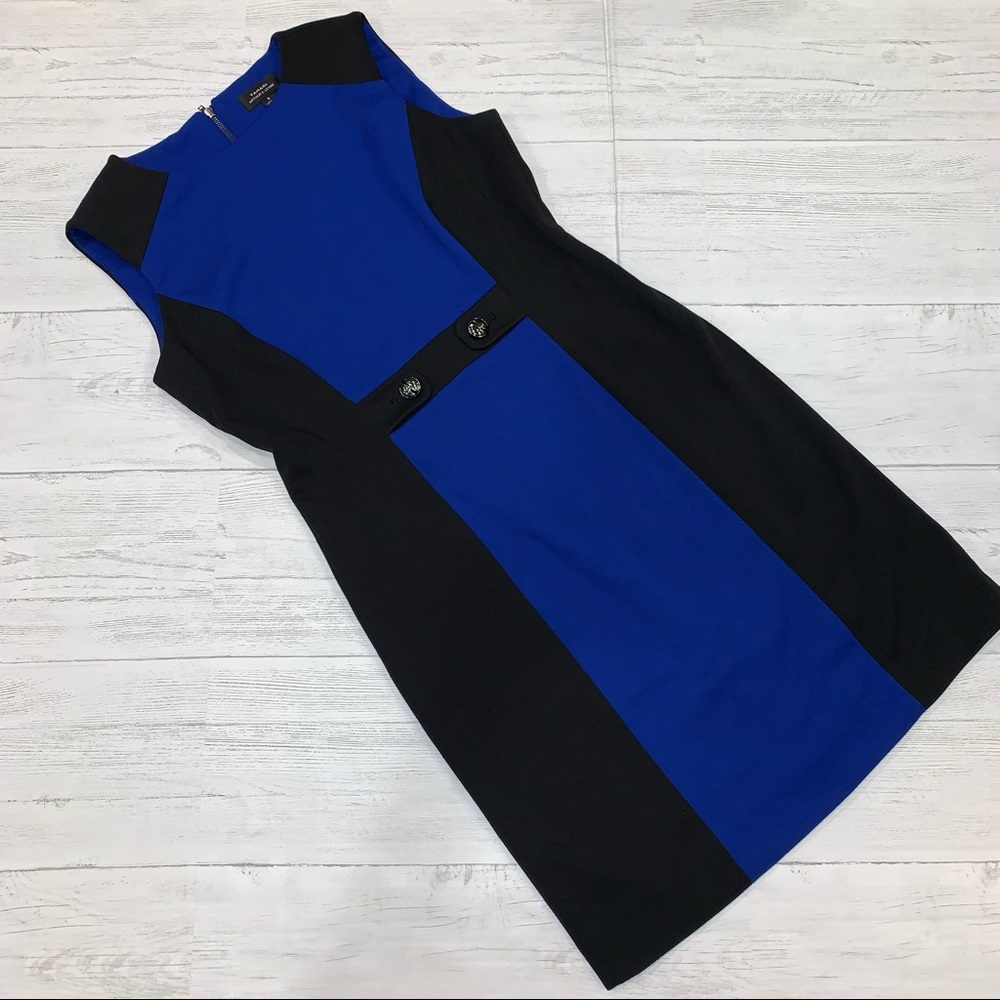 Tahari Black and Royal Blue Colorblock Sheath Dress
